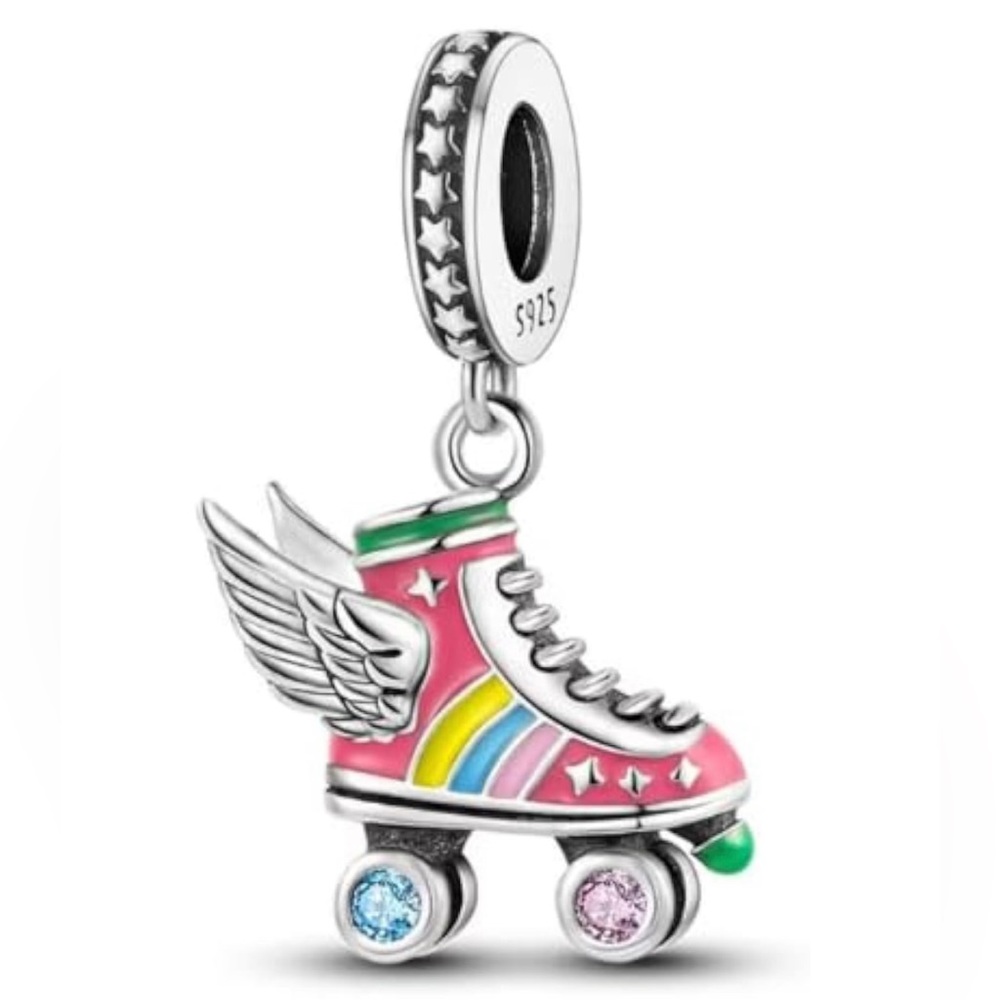 NWOT Colorful Roller Skate Wings Dangle Charm Pendant Sterling Silver 925